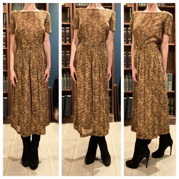 Vintage Carlisle Blouse & Skirt Set Chiffon Top Midi with Slit Leopard Animal S - Picture 4 of 9